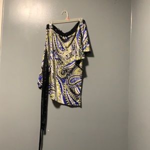 My Michelle, size L and multi colors black.royal blue stone green.One shoulder.